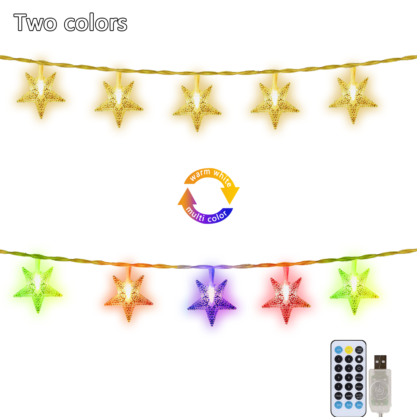 100 LED Star String Lights with Remote,39FT Fairy Star Lights Christmas Lights for Valentine, Christmas Twinkle Lights USB Powered for Indoor Bedroom Party Wedding Decor, Warm White & Multicolor