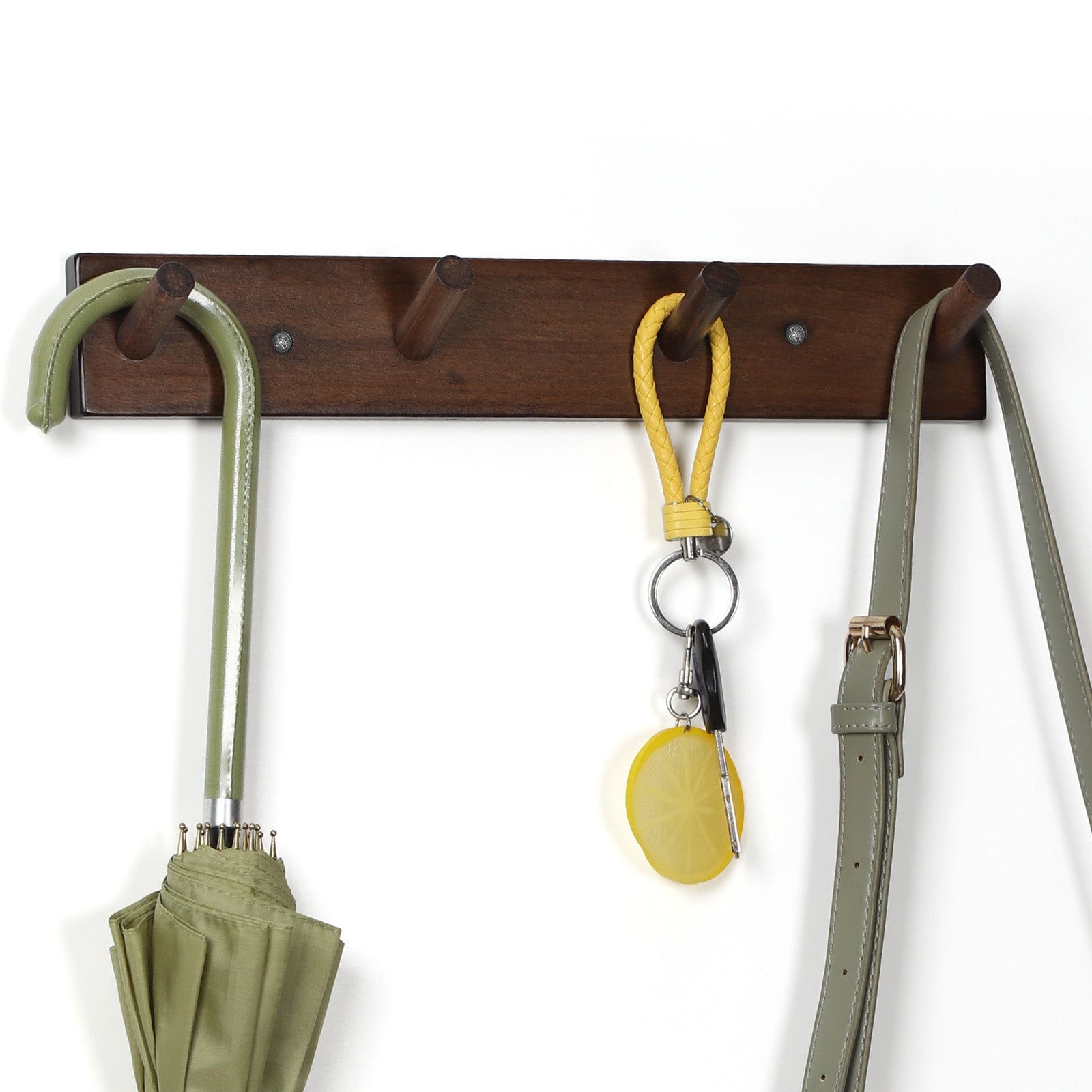 Rustic Solid Beech Wood Peg Coat Hooks 2 Pack, Wall Mount 4-Peg Hanging Rack with Adhesive Glue & Hardware Screws, Minimalist Farmhouse Wall Hanger for Coats, Backpacks, Umbrellas, Towels, Entryway Decor