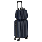 2-Piece ABS Hardside Luggage Set - 20 Inch Carry On Suitcase + 14 Inch Cosmetic Case with Spinner Wheels & Lock, Black