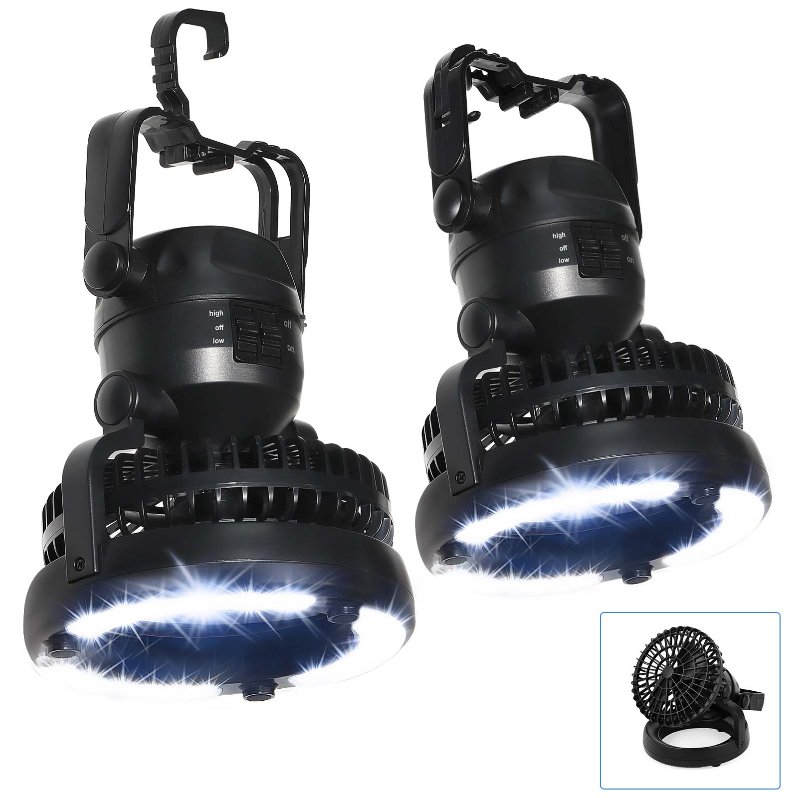 Dual-Purpose Portable Outdoor Fan and Lantern Set, 2-Piece Multi-Functional Tent Lighting and Cooling System for Emergency Preparedness and Camping