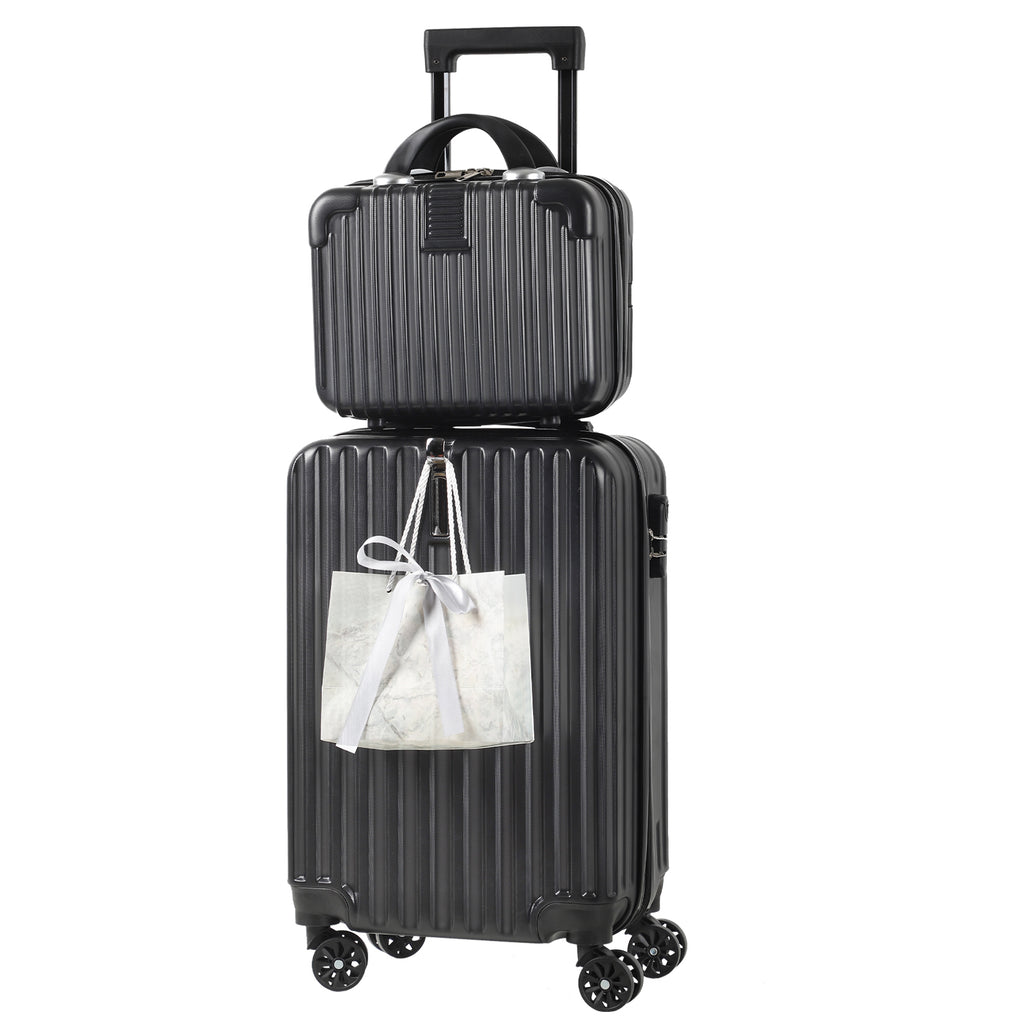 2-Piece Carry On Luggage Set - 20 Inch Hardside Suitcase with 14 Inch Cosmetic Case, Airline Approved 22x14x9 Spinner Luggage with Combination Lock & Convenient Hook, Lightweight ABS Travel Suitcase (Rose Gold)