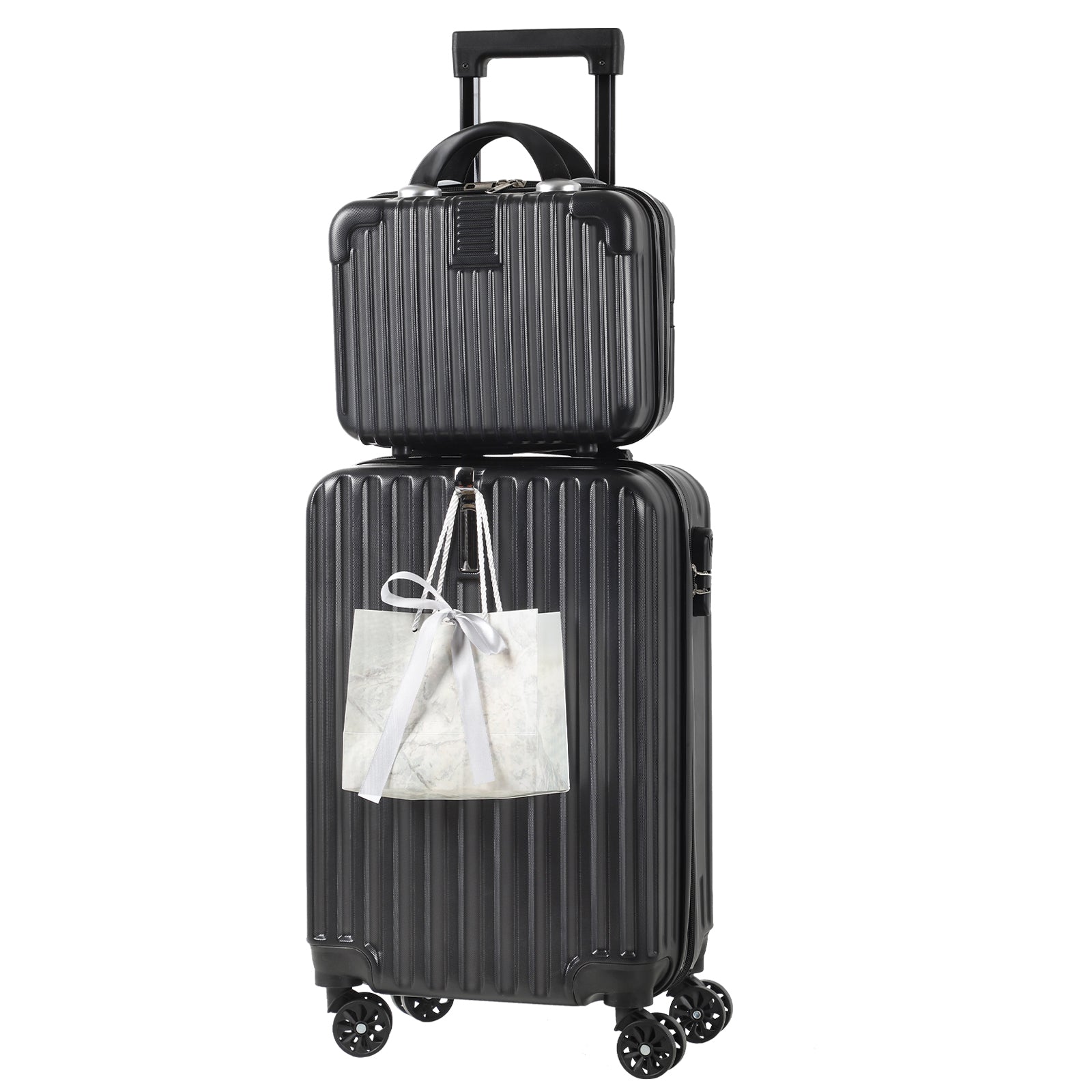 2-Piece Carry On Luggage Set - 20 Inch Hardside Suitcase with 14 Inch Cosmetic Case, Airline Approved 22x14x9 Spinner Luggage with Combination Lock & Convenient Hook, Lightweight ABS Travel Suitcase (Rose Gold)