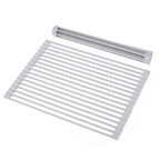 Roll Up Over Sink Dish Drying Rack (17.5''x13'') - Foldable Silicone Wrapped Stainless Steel Drainer, Grey