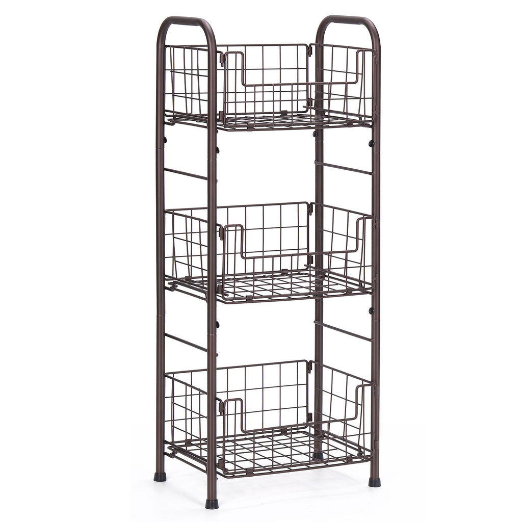 3-Tier FreeStanding Open Shelf, Storage Rolling Cart Bathroom Organizer Shelves Unit, Metal Steel Storage Tower Organizer Rack Basket Cart for Bathroom, Living Room, Balcony, Kitchen