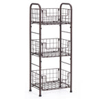 3-Tier FreeStanding Open Shelf, Storage Rolling Cart Bathroom Organizer Shelves Unit, Metal Steel Storage Tower Organizer Rack Basket Cart for Bathroom, Living Room, Balcony, Kitchen