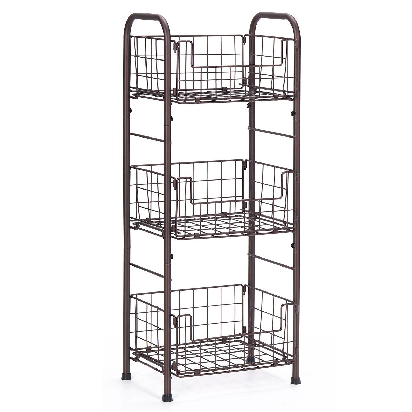 3-Tier FreeStanding Open Shelf, Storage Rolling Cart Bathroom Organizer Shelves Unit, Metal Steel Storage Tower Organizer Rack Basket Cart for Bathroom, Living Room, Balcony, Kitchen