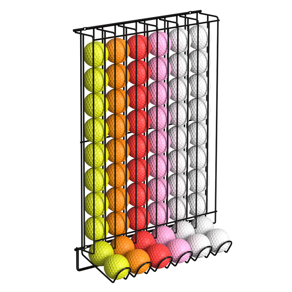 Wall-Mounted and Tabletop 60-Ball Steel Golf Display Rack - Black Storage Organizer for Golfing Accessories