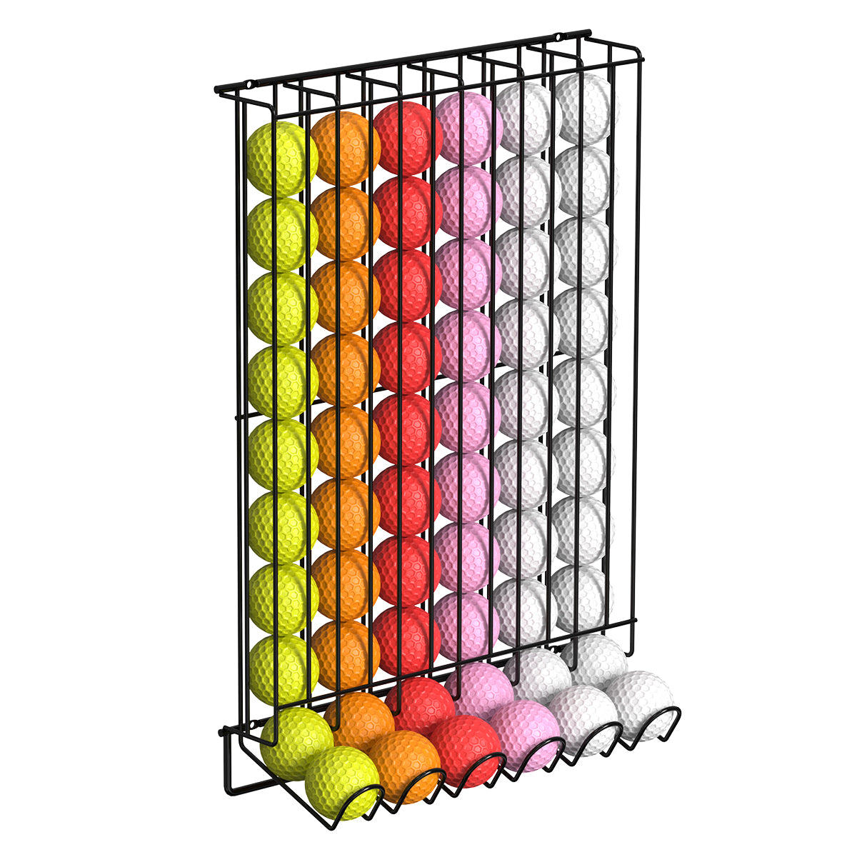 Wall-Mounted and Tabletop 60-Ball Steel Golf Display Rack - Black Storage Organizer for Golfing Accessories