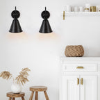 Set of 2 Industrial Wall Sconces, 180Â¡Ã£ Adjustable Matte Black Farmhouse Wall Lamps, Vintage Style Wall Light Fixtures with Arching Arm for Bedroom, Garage, Porch, Kitchen