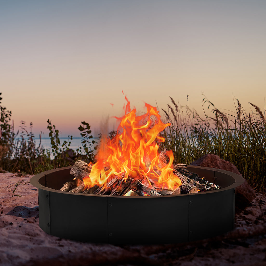 36inch Round Fire Pit Ring Insert, Large Steel Firepit Liner for In-Ground or Above-Ground