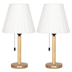Twin Set of Contemporary White Bedside Lamps with Timber Bases - Minimalist Desk Lighting for Bedrooms, Dorms, and Offices