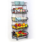 Stackable 5 Tier Rolling Kitchen Storage Cart, Freestanding Wire Produce Fruit Basket Rack with Mobile Casters, Multi-Purpose Vegetable Food Organizer for Kitchen, Dining Room, Pantry