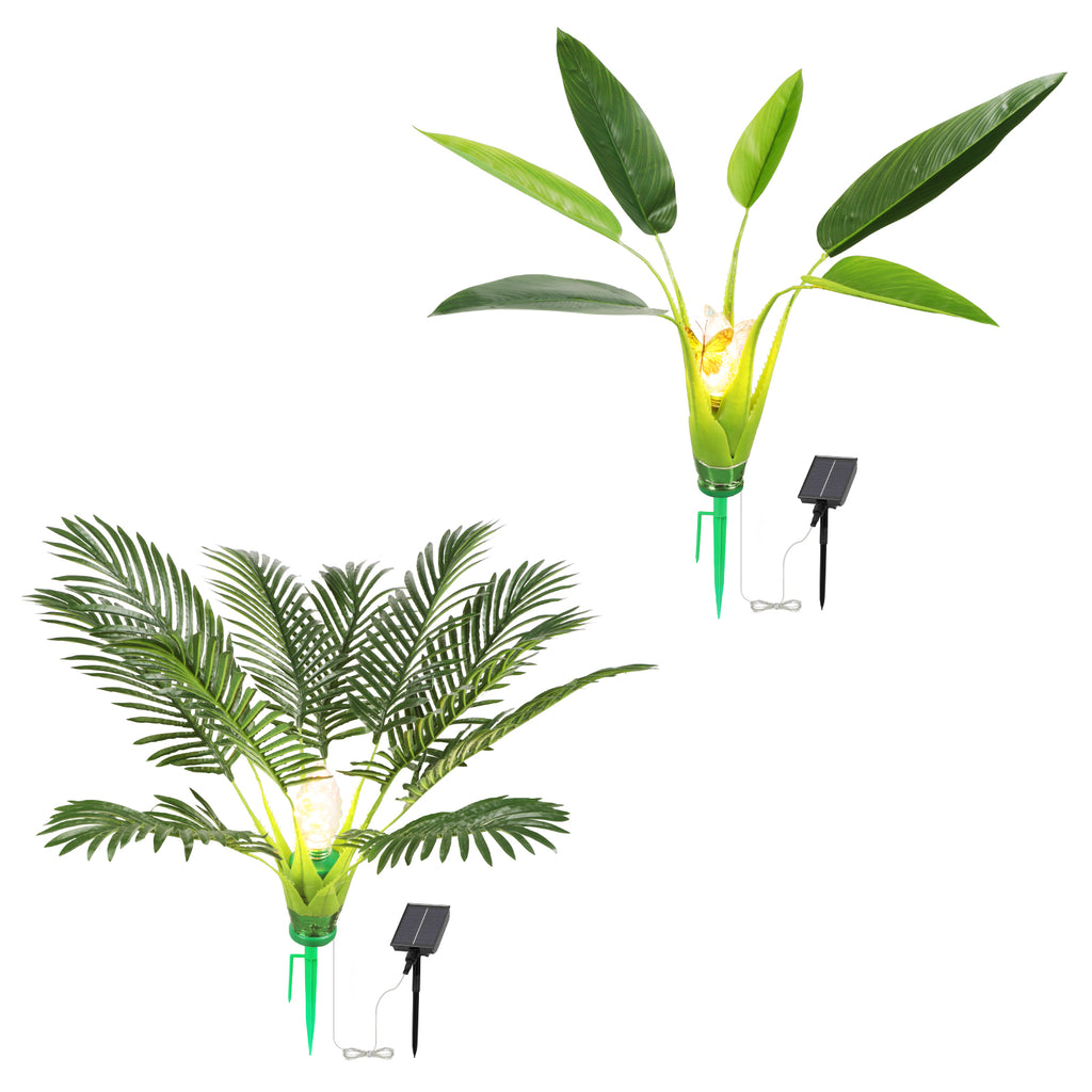 2pcs Solar Palm Simulation Plant, 8 Kinds of Lighting Mode, Suitable for Courtyard and Other Festive Decoration Courtyard Courtyard Garden Sidewalk Landscape