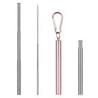 Portable Collapsible Metal Drinking Straw with Portable Keychain Case and Integrated Cleaning Tool for Universal Cup Compatibility