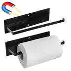 Set of 2 Magnetic Paper Towel Racks - Dual Mounting Options with Magnet or Screws - Black Wall Mount Towel Bar for Kitchen, Fridge, and RVs