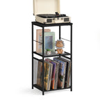 Industrial 3-Tier Record Player Table with LP Storage Shelf, Matte Black Turntable Display Unit for Living Room and Bedroom
