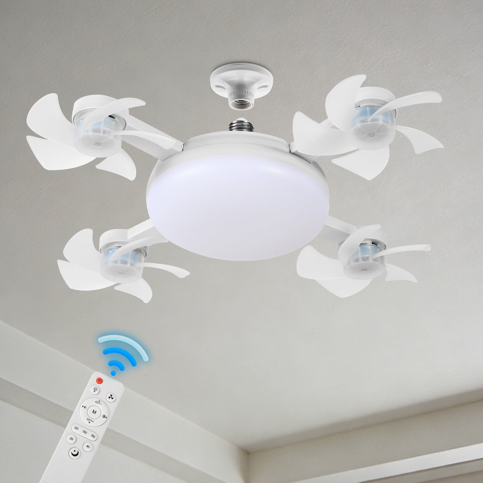 2-in-1 Foldable Ceiling Fan Light with Remote, Dimmable 3 Color Temperature & 3-Speed Airflow, Modern LED Fan Lamp for Bedroom, Living Room, Kitchen, Bathroom, Easy Install, Space-Saving Design for All Seasons