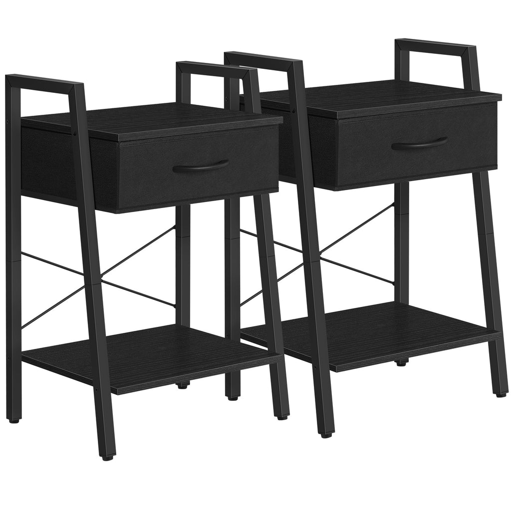 Black Nightstands with Fabric Storage Drawer and Open Wood Shelf, Side Table with Storage for Bedroom, Night Stand with Drawer, Tall End Table, Printer Table,