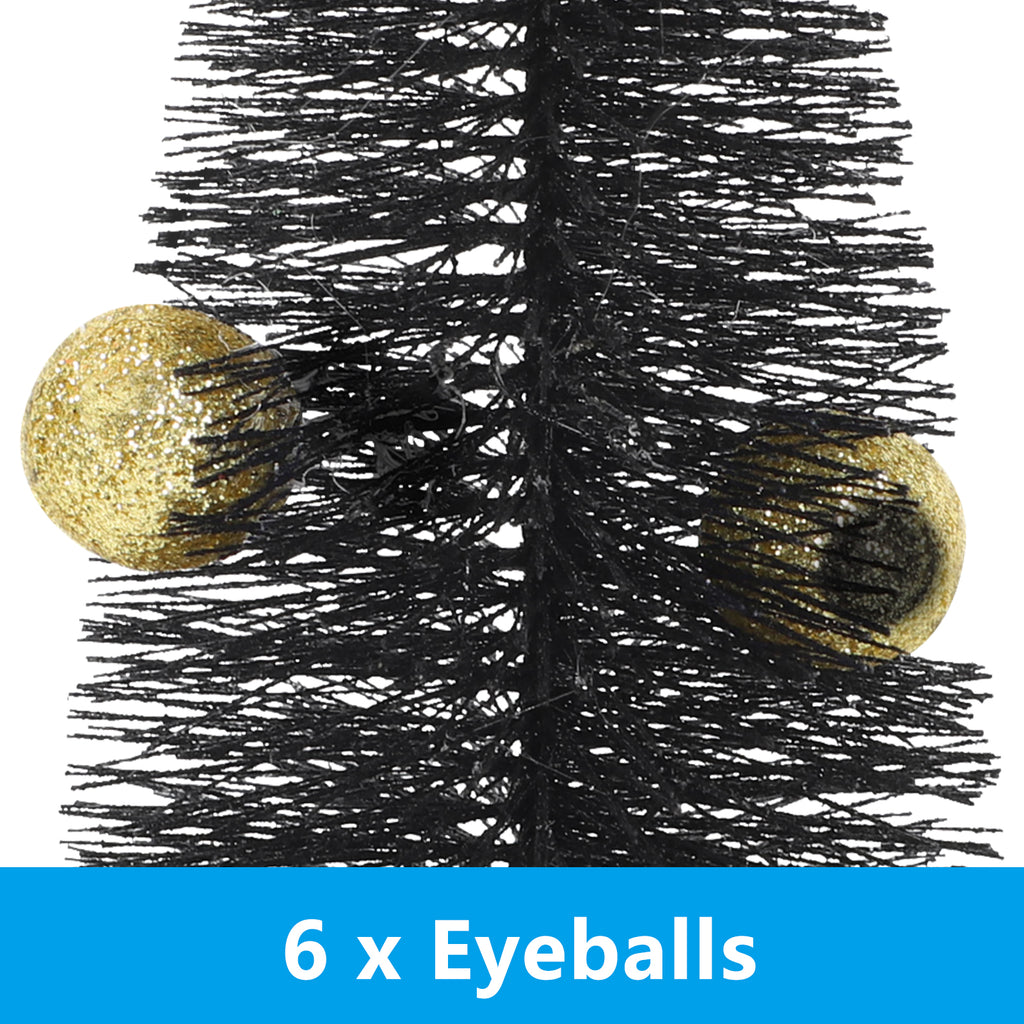 Mini Black Halloween Tree with Glitter Eyeballs, Spooky Tabletop Decoration for Halloween