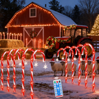 10 Pack 21" Solar Candy Cane Lights w/ Remote - Waterproof Outdoor Christmas Decorations