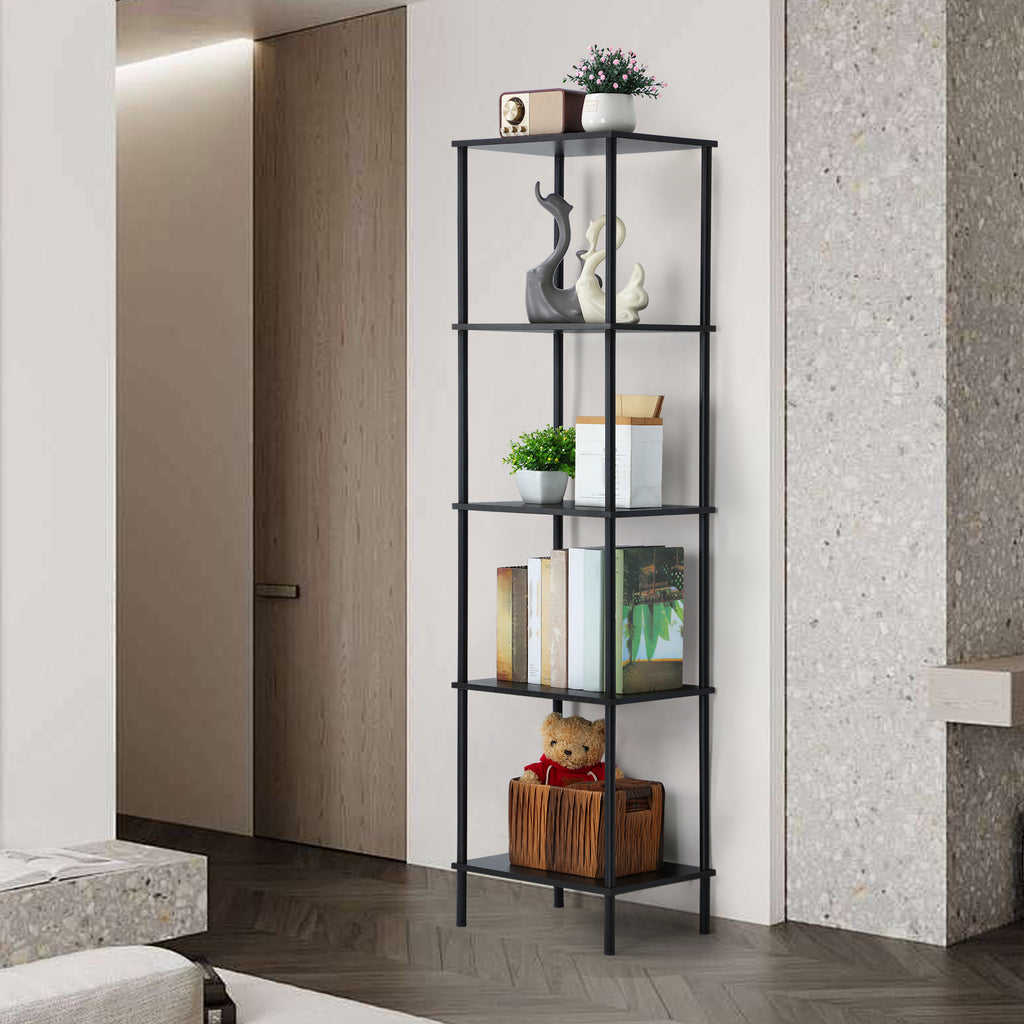 Tall 2 3 4 5-Tier Corner Bookshelf - Narrow Vertical Display Shelf & Plant Stand for Living Room, Black or brown