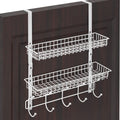 Over The Door Hanger with 2 Mesh Baskets & 5 Hooks - White Detachable Storage Rack