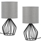 Rustic Bedside Table Lamp with Metal Hollowed - out Base and Vintage Fabric Linen Lampshade - Ideal for Reading in Office, Bedroom, Living Room
