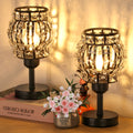 Pair of Petite Onyx Crystal Nightstand Lights with Refined Glass Shades and Robust Metallic Foundations for Lounges and Guest Rooms (Bulbs Excluded)