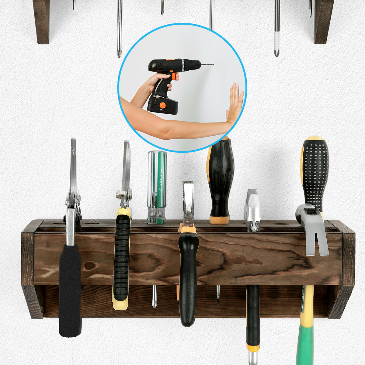 Screwdriver Organizer Wall Mount 2 Pack Wood Pliers Organizer Hammer Rack Tool Holders Organizers for Screwdriver Storage Holder for Garage Workshop, Brown