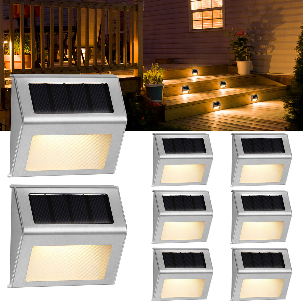 8-Pack Solar Powered Step Lights, Warm Glow Outdoor Lighting for Garden and Patio Stairs