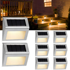 8-Pack Solar Powered Step Lights, Warm Glow Outdoor Lighting for Garden and Patio Stairs