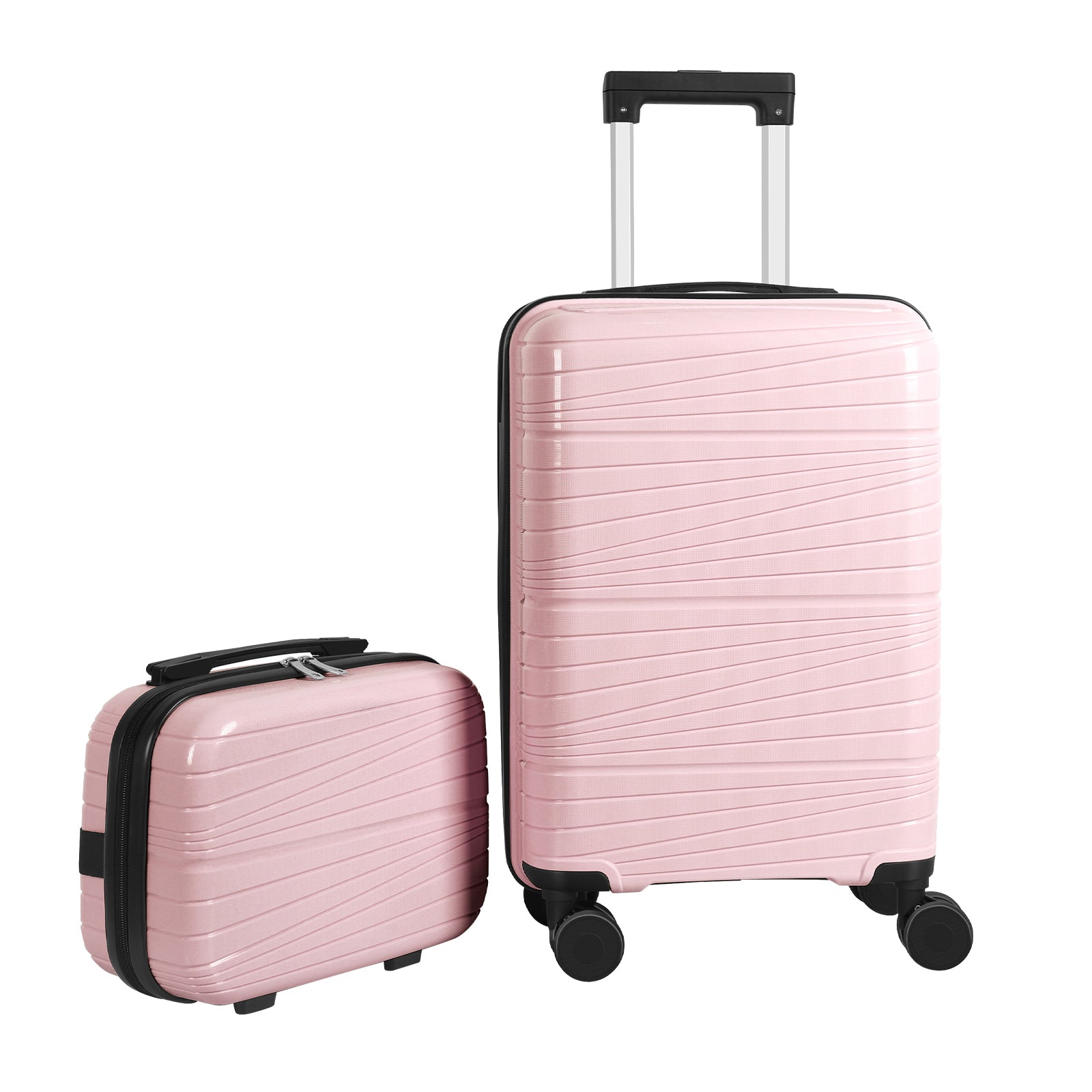 2-Piece PP Hardside Luggage Set - 20 Inch Carry On Suitcase + 14 Inch Cosmetic Case with Spinner Wheels & Lock (Black)