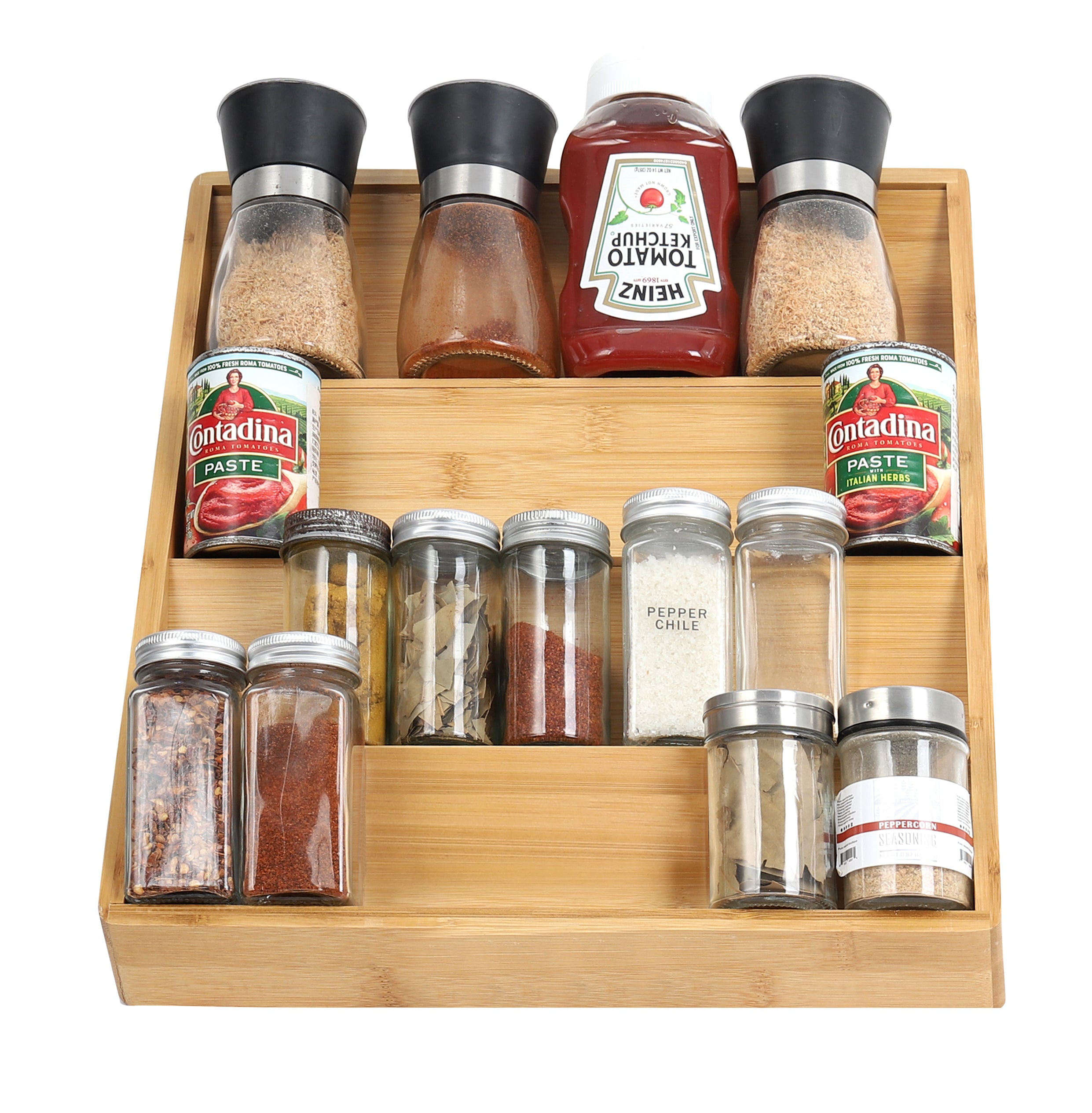 Four-Tier Bamboo Spice Rack Space-saving Kitchen Organization and Seasoning Display Solution Natural Bamboo Wood Finish