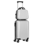 2-Piece ABS Hardside Luggage Set - 20 Inch Carry On Suitcase + 14 Inch Cosmetic Case with Spinner Wheels & Lock, Black