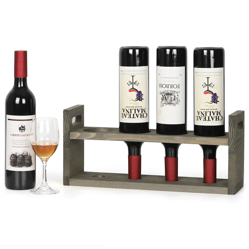 Countertop 4-Bottle Wood Wine Holder, Pre-Assembled Bottle Display Stand for Kitchen Cabinets and Home Bars