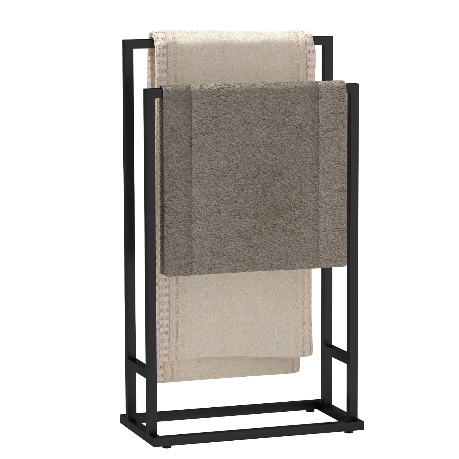 Matte Black Dual-Bar Towel Rack | Freestanding Hand Towel & Blanket Drying Stand