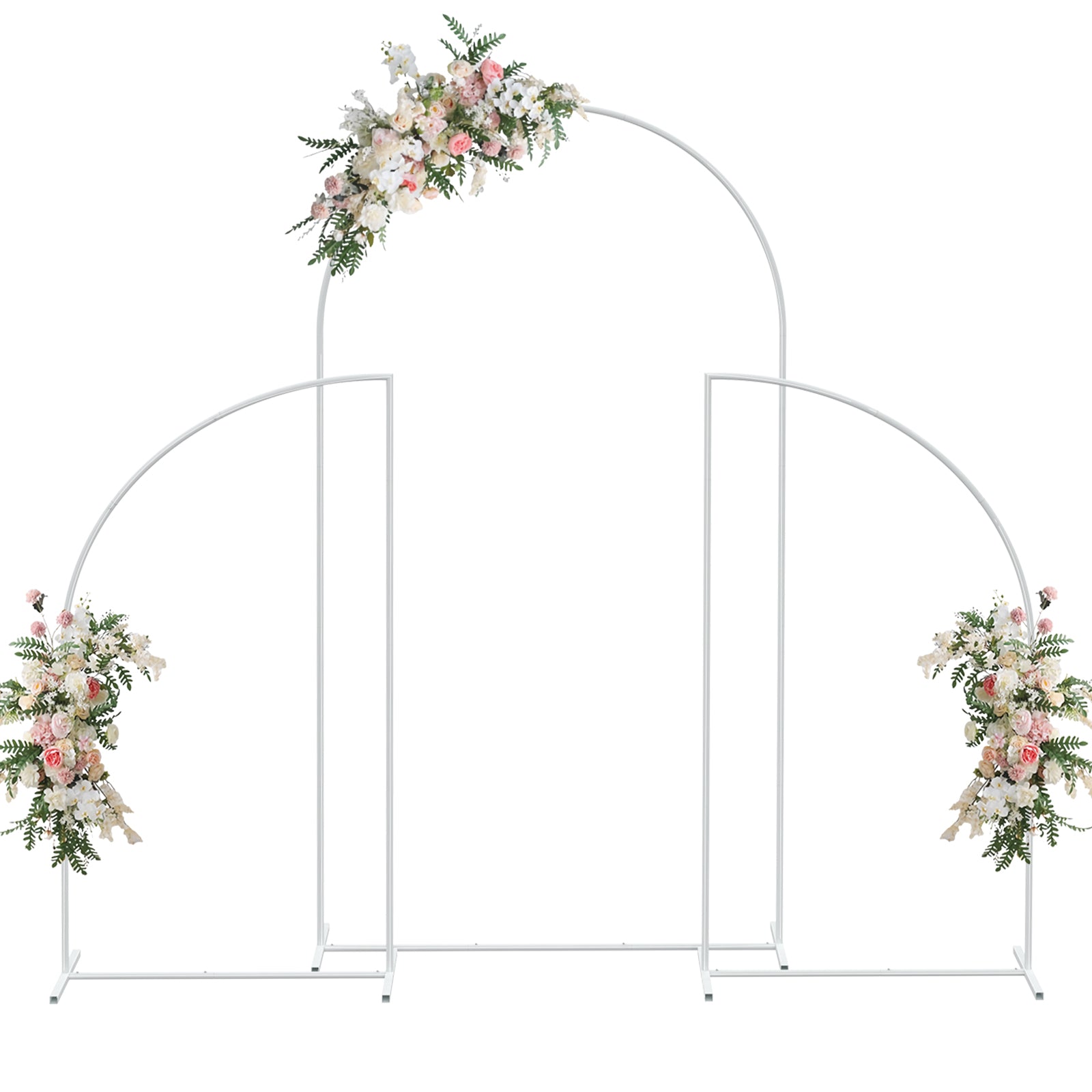 Set of 3 Metal Arch Backdrop Stand, 7.2FT & 2PCS 5FT White Arched Wedding Arch Frame, Heavy Duty Round Pipe Balloon Flower Arch Stand for Wedding Birthday Baby Shower Graduation Ceremony Party Decor