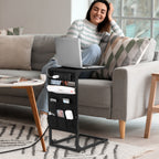 Set of 2 C-Shaped Side Tables with Charging Station & Storage Bag, Slide-Under Couch Snack Tables for Living Room & Bedroom,
