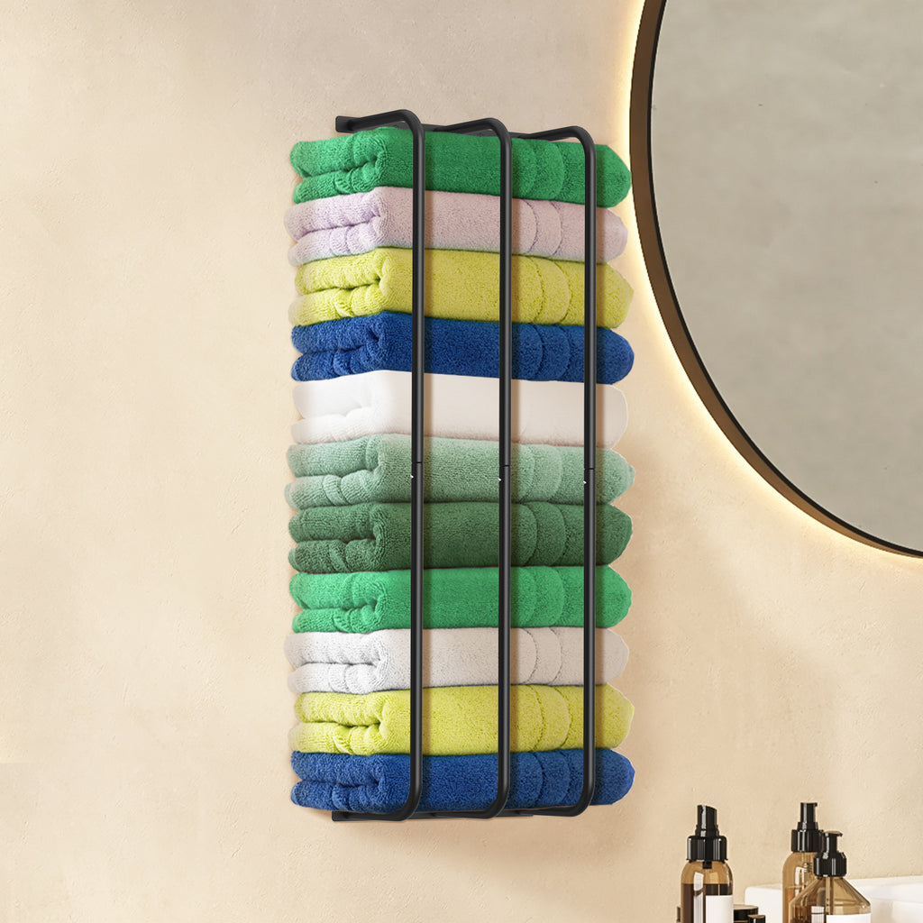Vertical Towel Rack | Wall-Mounted Metal Organizer for Rolled Bath Towels & Linens