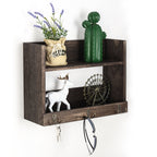 2 - Tier Wall - Mounted Pallet Shelves with 3 Dual Hooks - Key Holder, Mail Organizer & Coat Rack Rustic Grey - Green Finish, Ideal for Farmhouse Bedroom, Office or Entryway