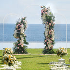 Set of 3 Gold Metal Arch Backdrop Stand, 7.3FT Large Central Arch & 2PCS 6FT Side Arched Frame, Heavy Duty Round Pipe Wedding Balloon Flower Arch Stand for Wedding Baby Shower Gender Reveal Birthday Party Ceremony Decor