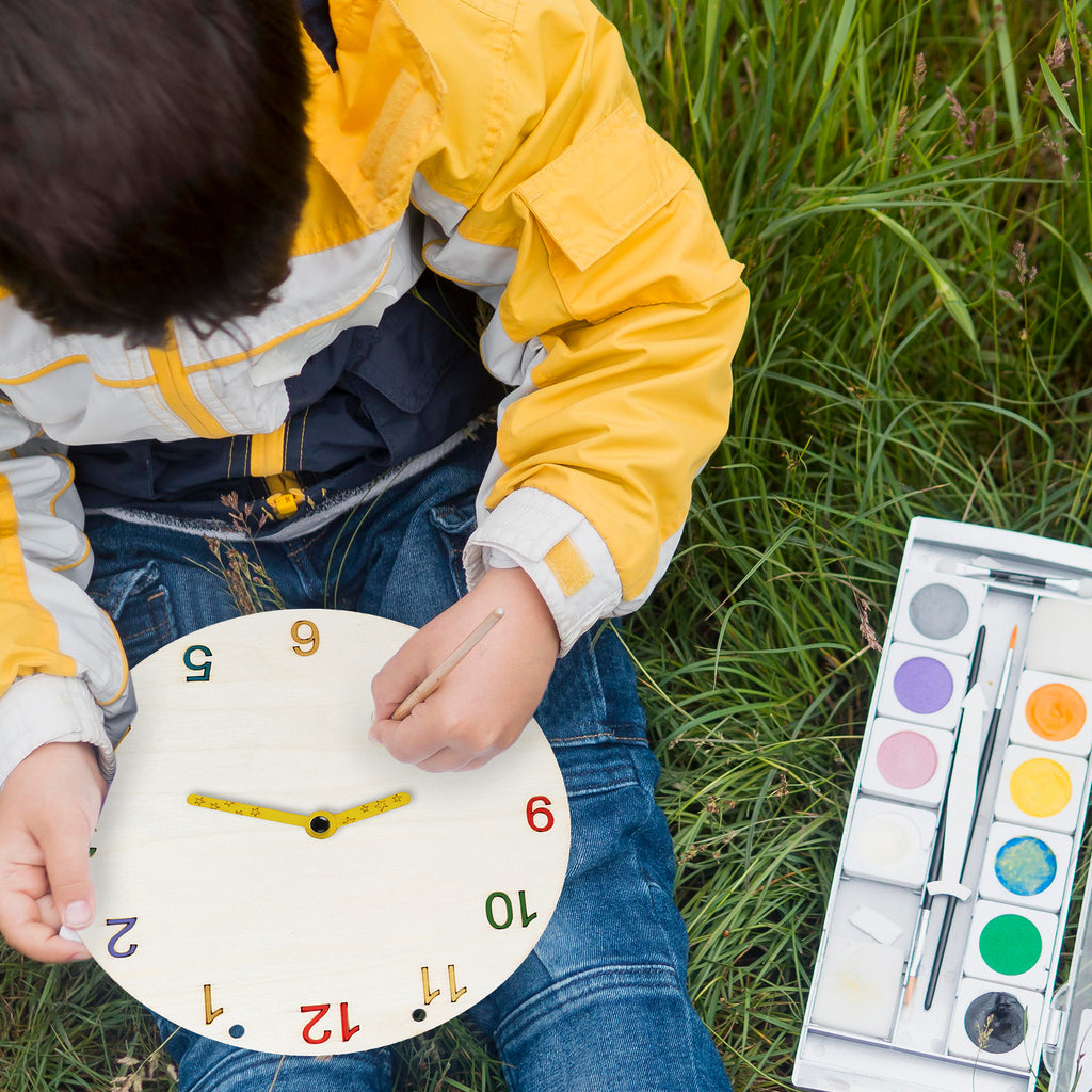 Kids DIY Hand Painted Wood Wall Clock, Creative Craft Kit with Paint Set for Children