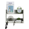 2 - Tier Wall - Mounted Pallet Shelves with 3 Dual Hooks - Key Holder, Mail Organizer & Coat Rack Rustic Grey - Green Finish, Ideal for Farmhouse Bedroom, Office or Entryway