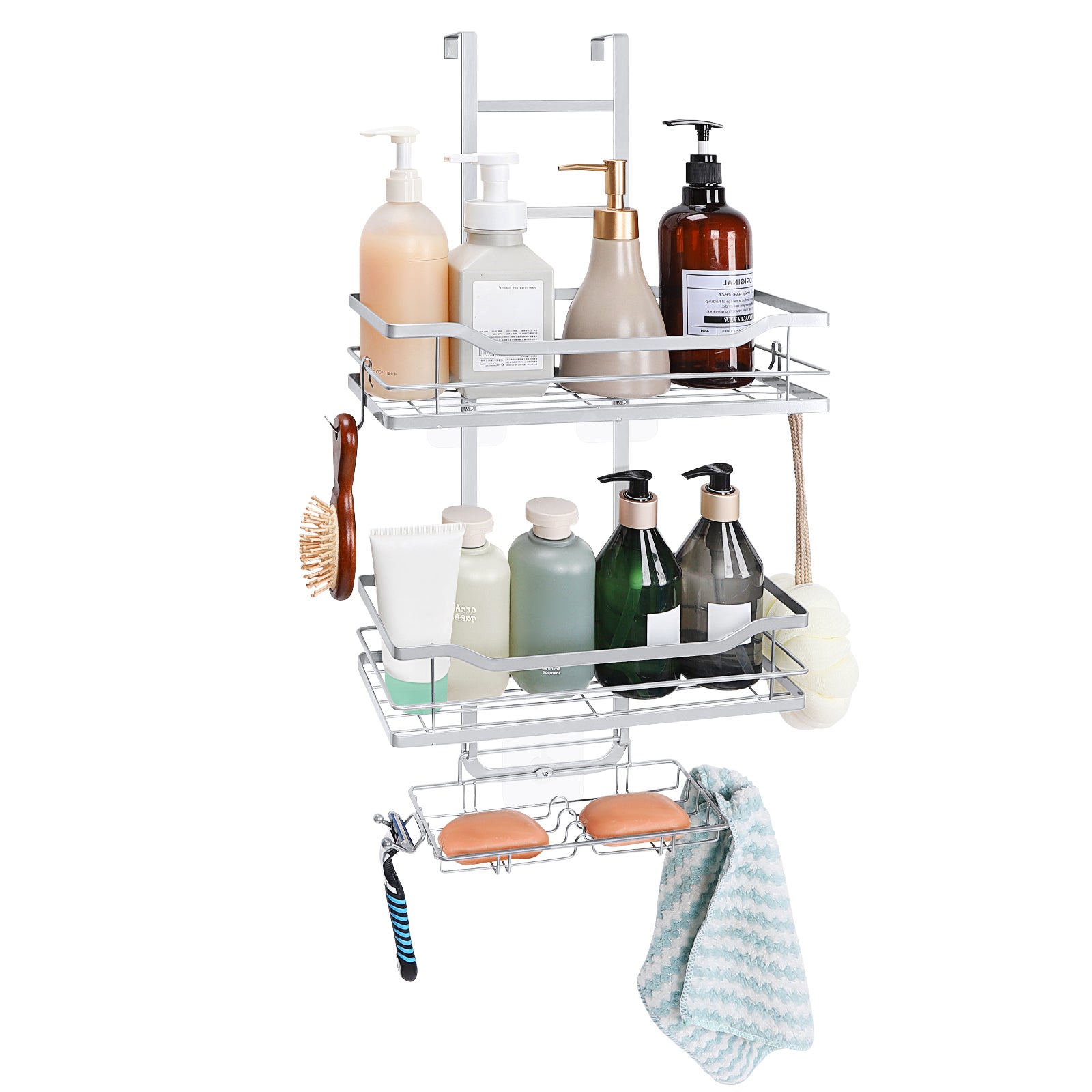 Behind the door, hanging, stainless steel, bathroom metal shelves hanging from the shower screen, shower basket shelves without drilling, bathroom storage shelves with hooks