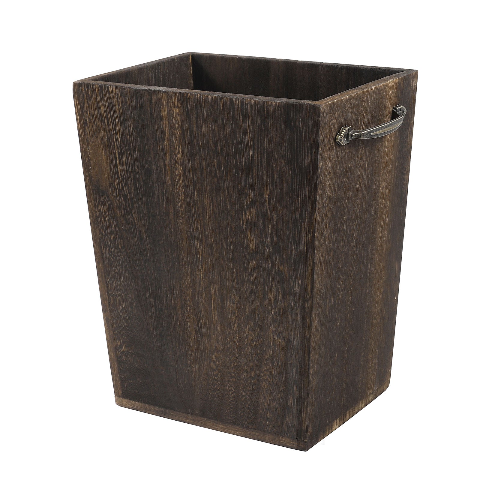 Wooden Waste Bin with Integrated Dual Metal Handles, Versatile Garbage Pail for Home or Office Use, Dark Brown/Gray-White