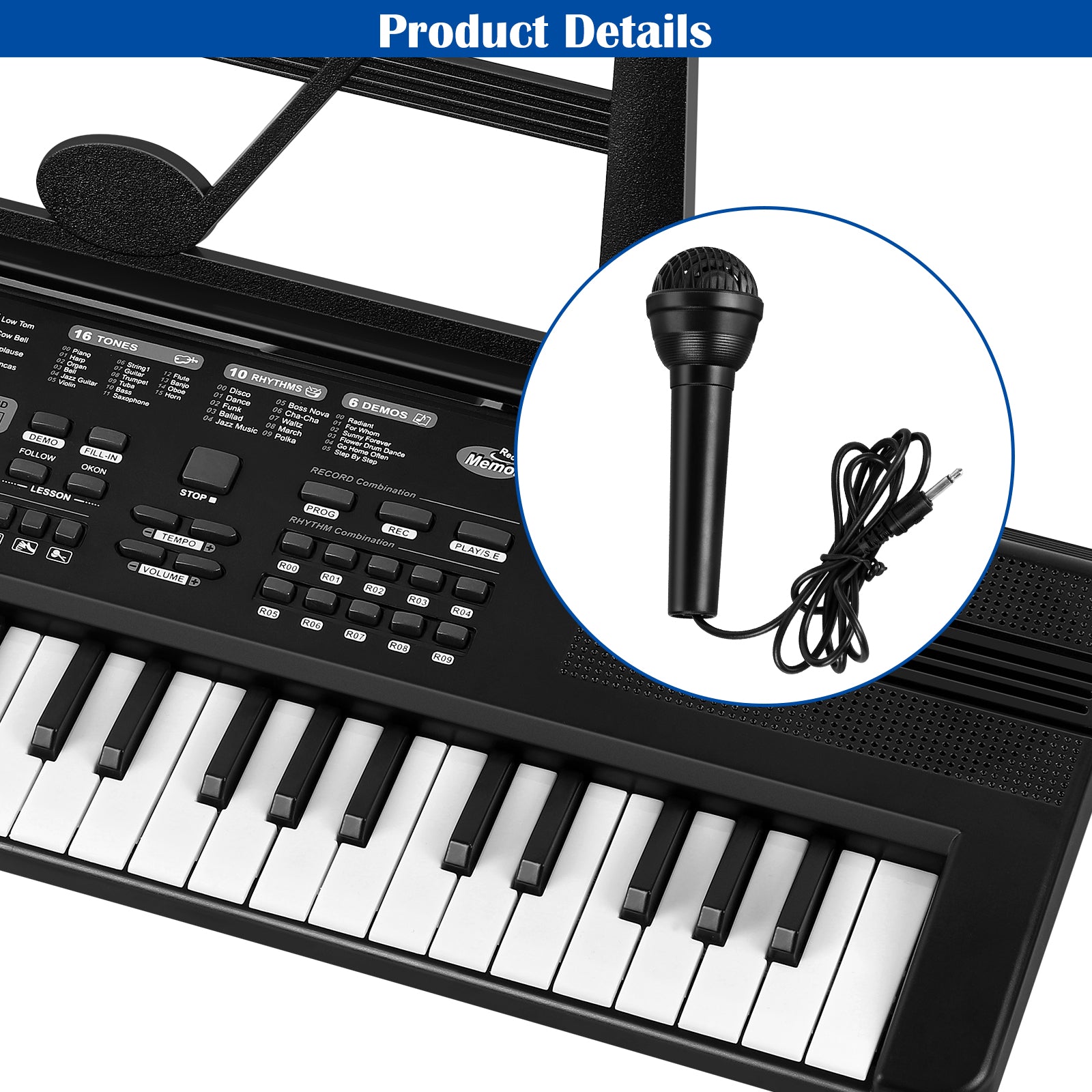 Piano Keyboard for Beginners, 61 Keys Portable Electronic Digital Piano with Microphone & LCD Screen, Learning Educational Music Keyboard Piano Gifts