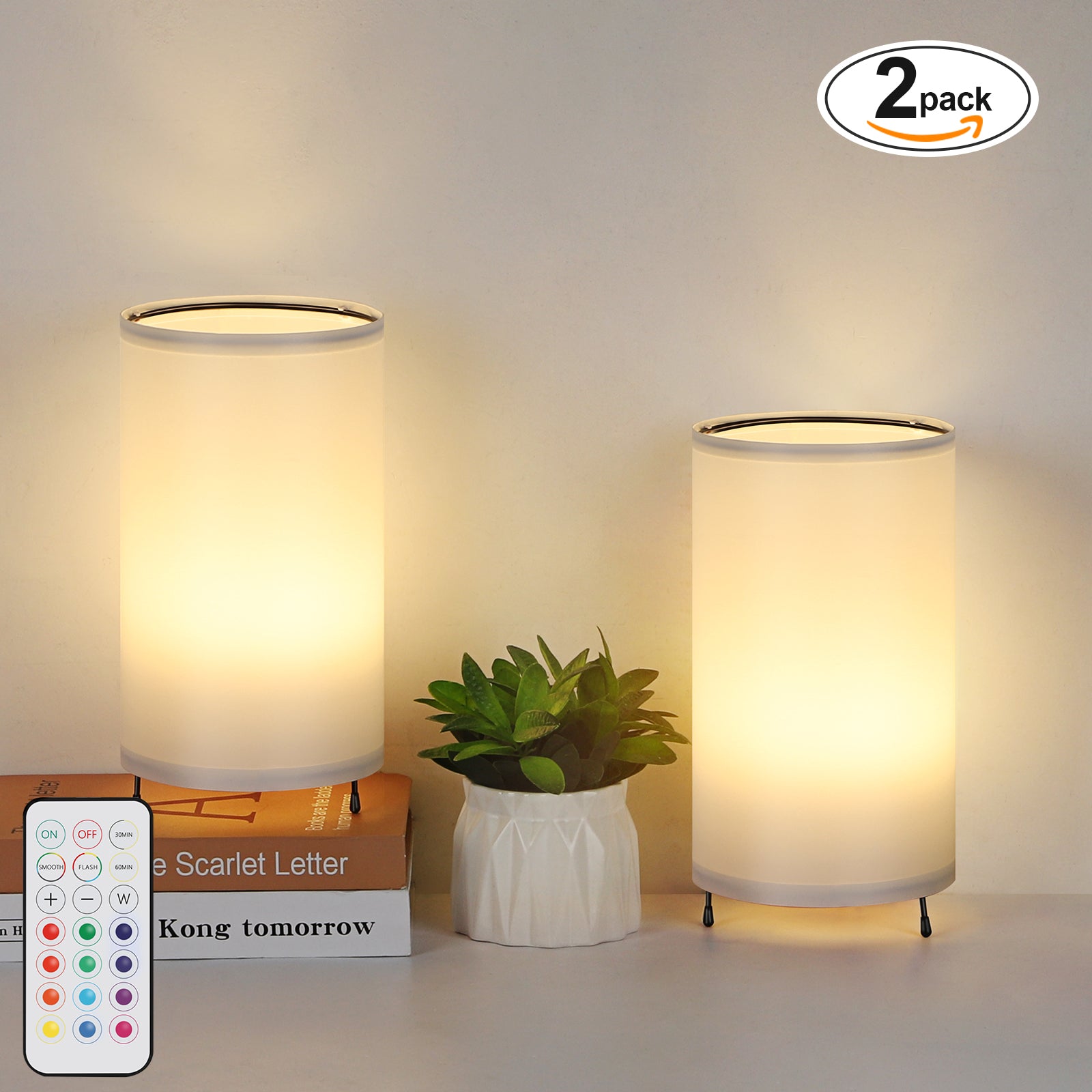Dimmable Touch RGB Table Lamps (Set of 2)， Color Changing Night Lights with Remote Control.