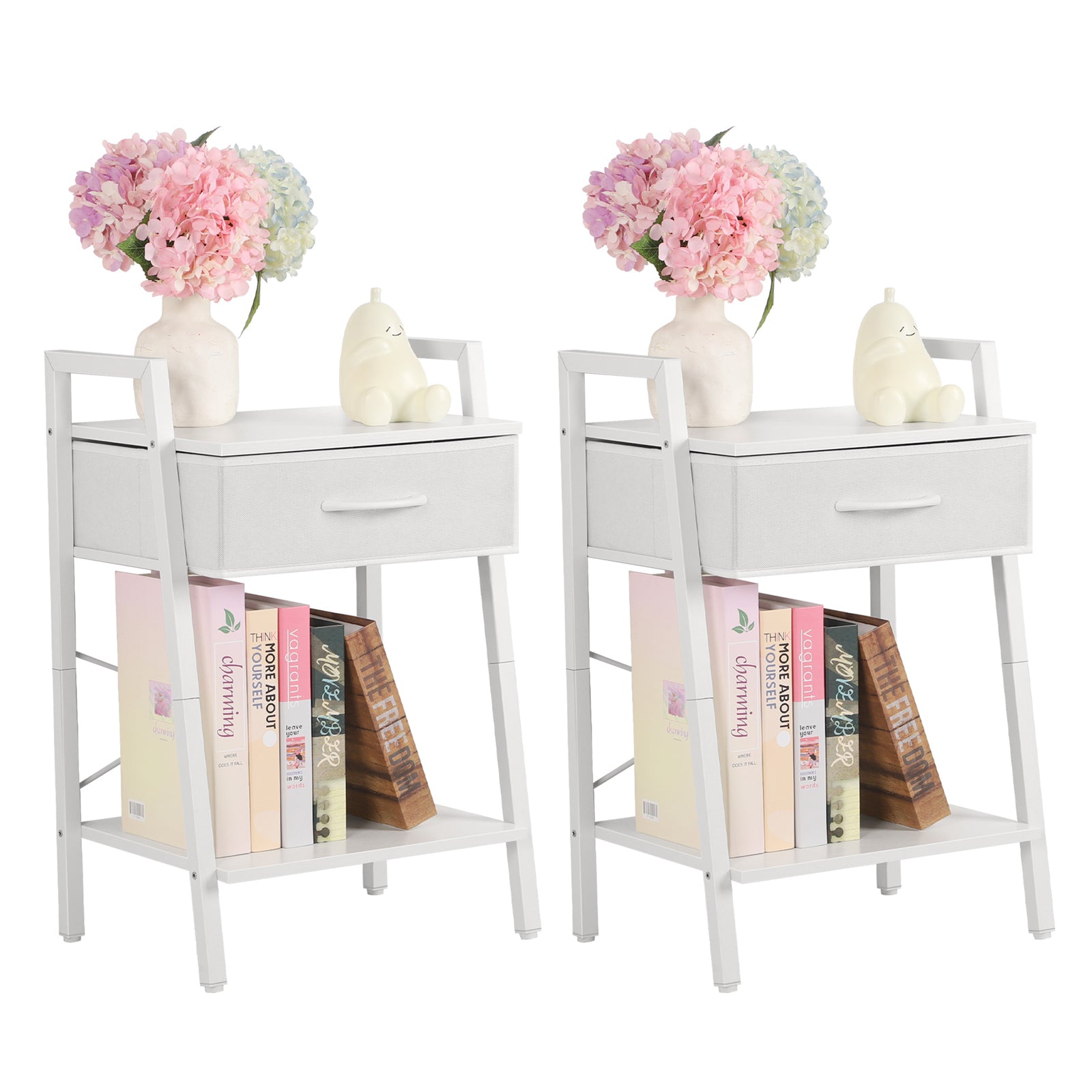 Black Nightstands with Fabric Storage Drawer and Open Wood Shelf, Side Table with Storage for Bedroom, Night Stand with Drawer, Tall End Table, Printer Table,