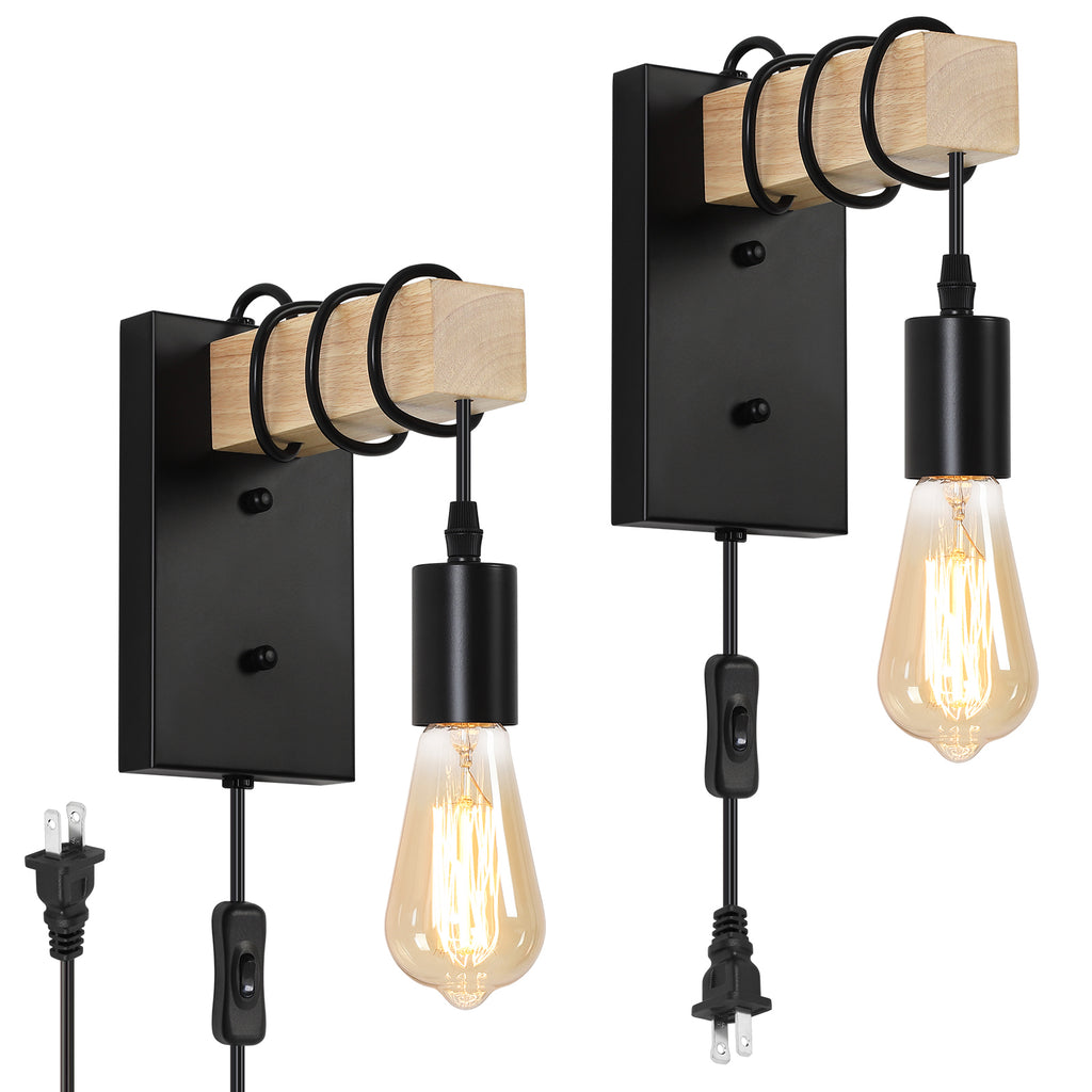 Pair of Solid Wood Farmhouse Wall Sconces, Set of 2 Dual-Install Mounted Lights for Bedroom and Living Room