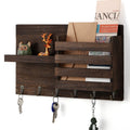 Wooden Mail Sorter Rustic Mail & Key Holder Organizer with 3 Key Hooks, Wall Mount Mail Holder for Entryway